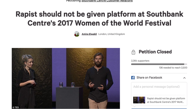 As BuzzFeed reported, a petition opposed to the event reached more than 2,000 signatures. It listed several concerns with the event, including the idea that rapists should be applauded for admitting to a sexual assault they have committed.