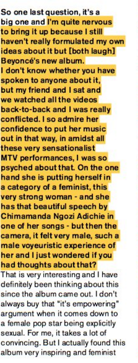 She drew attention to certain sections of the interview by highlighting them – including this quote in which she explained her conflict.