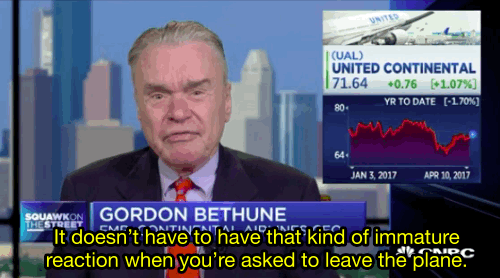 “Certainly, it’s a very emotional scene," he said. "It doesn’t have to have that kind of immature reaction when you’re asked to leave the plane. You should handle it in a different way.”“The man obviously didn’t want to go, like a child that didn’t want to leave.”Bethune said United staff and the security officers were simply following protocol for overbooked flights and acted appropriately."They try to do a professional job. They’re very professional people," he said. "But not everybody on the plane is professional and they can create a scene if they want to.”