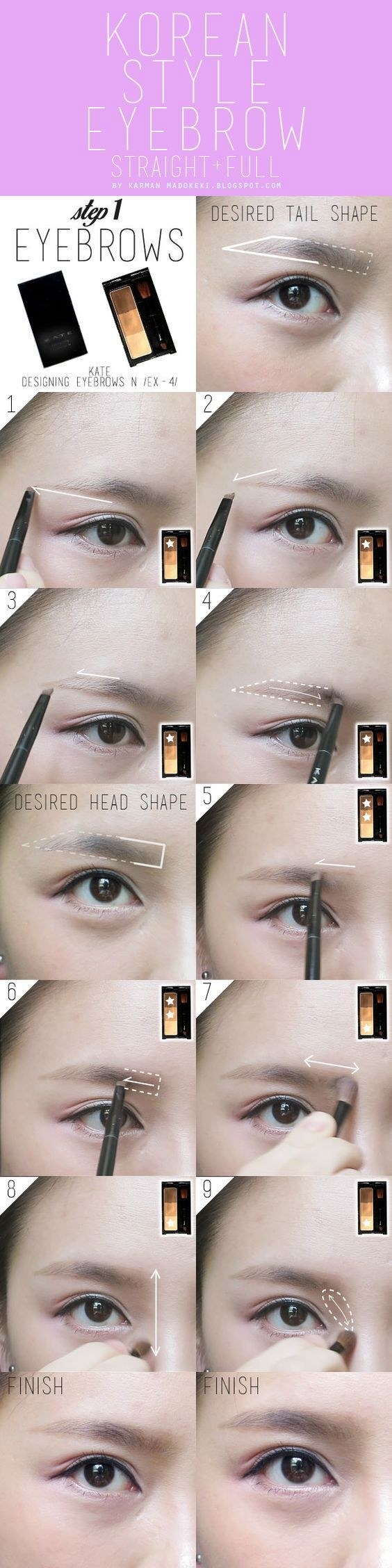 Shaping eyebrows (especially if yours are sparse or uneven) is an easy way to alter and frame your face. Here's a step-by-step for the classic, straight Korean shape.