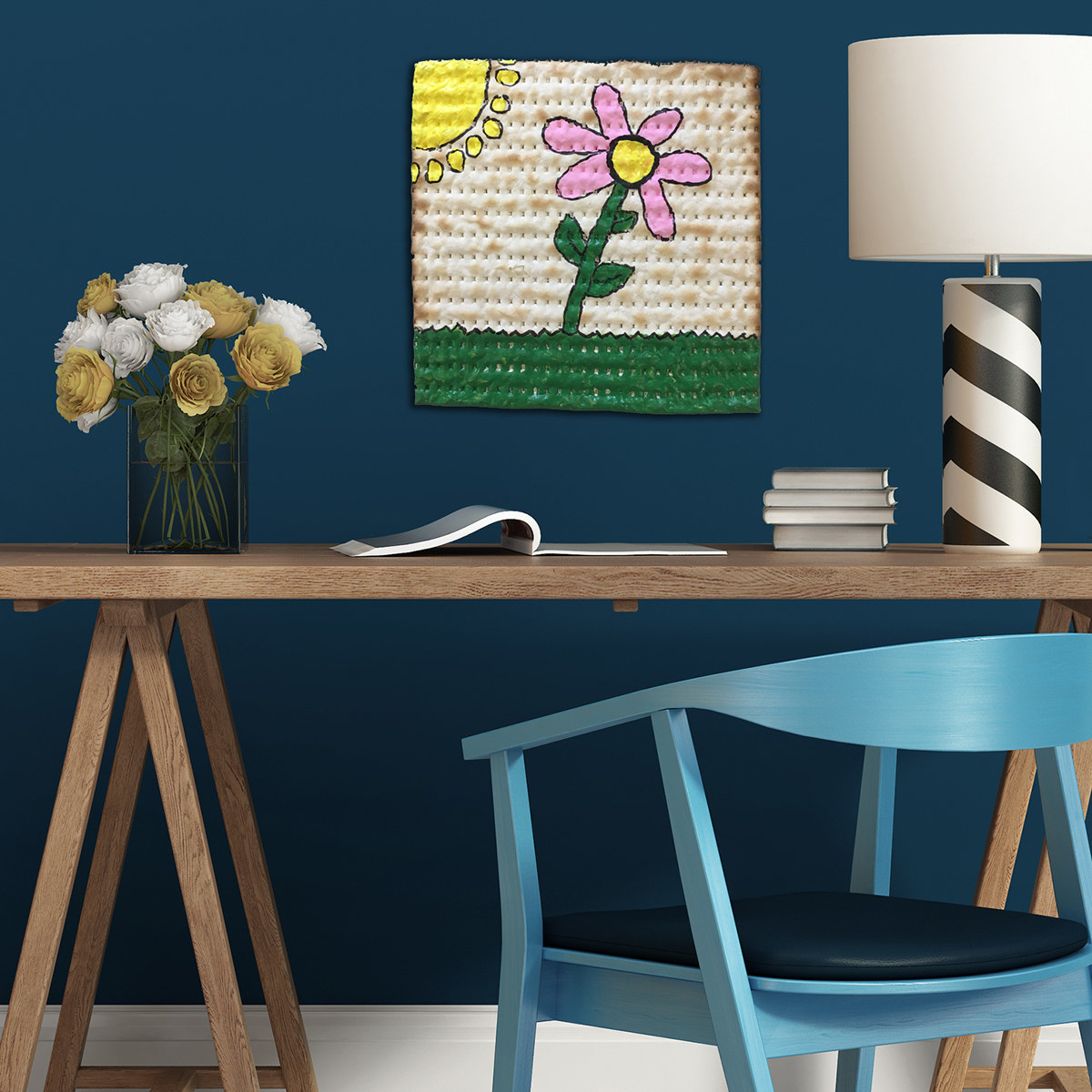 Whether you're going for minimalist or mid-century mod, matzah art adds something special to any home.