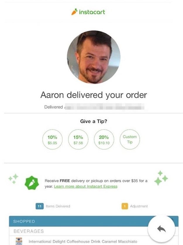 And here's how they look in the tests, with a big photo of the delivery person who's getting the tip, and much more prominent tipping options.