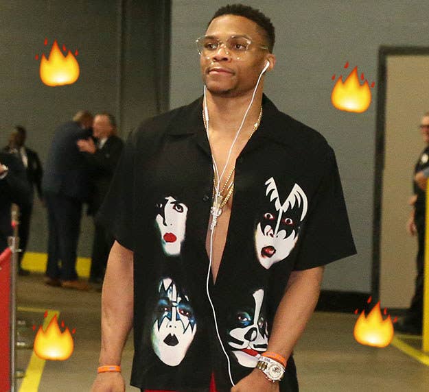 Russell Westbrook Wore This Unbuttoned KISS Shirt And Honestly I'm For It