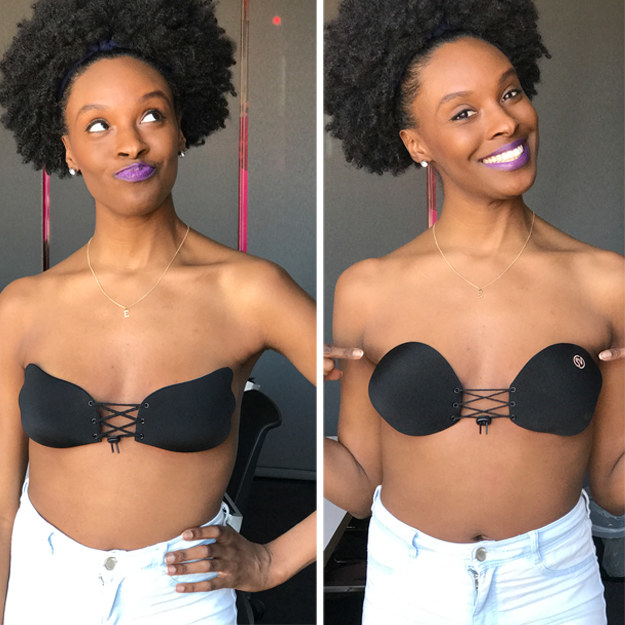 Hey y'all! I'm Essence, beauty editor here at BuzzFeed, and I'm always looking for new stuff to try. When I first saw these backless, strapless push-up bras all over Instagram I thought, "ISSA SCAM!"... but I still tried them because my boobs have been the same size since I was 10 and I'll try anything that makes them look perkier.
