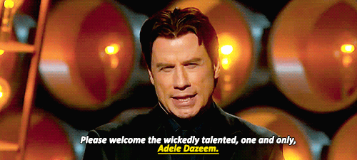 "Por favor recebam a super talentosa e única Adele Dazeem"