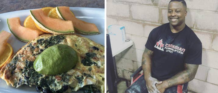 «Mon omelette du matin a beaucoup de protéines et aide à maintenir les niveaux d'énergie. L'omelette comprend: les œufs, le poulet, les épinards, les haricots noirs et les oignons, et il est jumelé au cantaloup, aux tranches d'orange et à l'avocat. Cette combinaison de repas contient des vitamines et des graisses saines pour aider à débuter votre journée de vacances. '- Granville Mayers, entraîneur personnel certifié et propriétaire de Athletic Leaders Fitness