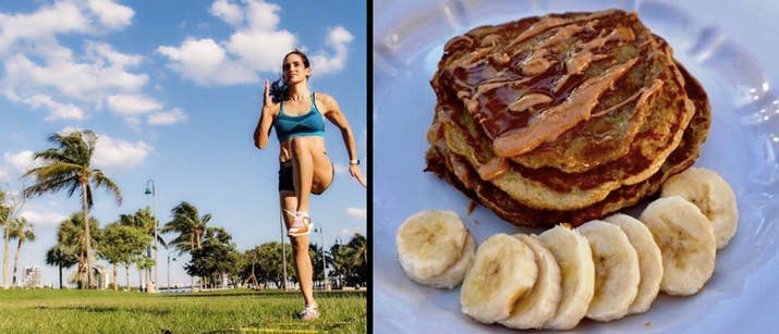 «Ces délicieuses crêpes de beurre de cacahuètes et de bananes sans farine sont riches en protéines et vous permettent de rester plus longtemps et plus énergivré. Ils font une alternative plus saine aux crêpes du matin! 'Obtenez la recette ici.-Idalis Velazquez, fondateur de IV Fitness