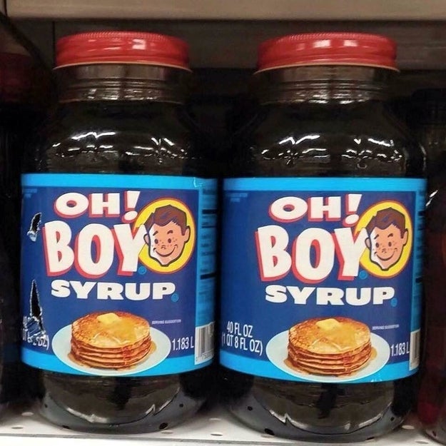 "Boy syrup is on sale on aisle four."