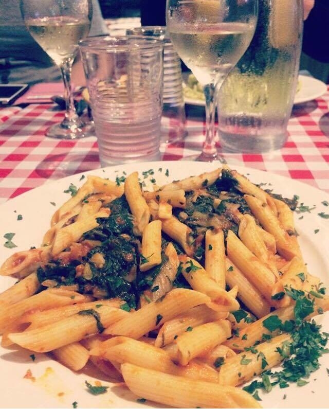 My colleagues and I were looking for one of the fancier Italian restaurants in Lygon Street but it was closed by the time we got there. Thank goodness, or we were never going to find this humble little restaurant. Tangy tomato and spinach penne pasta served with Warburn moscato. YUM!