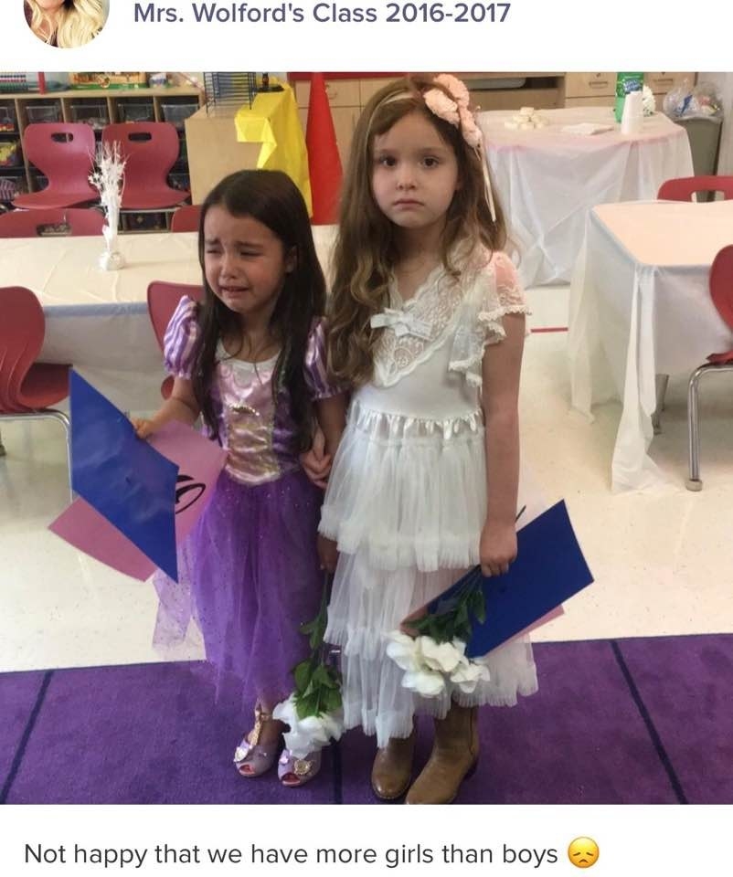 How is it OK for an Elementary School to have "Wedding Day?" I recently learned that my cousin's daughter was left at the altar (and clearly devastated) because there weren't enough boys in class for "Wedding Day" to match up with the girls. So many things wrong with this happening.