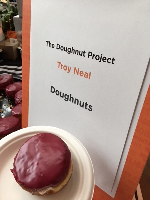 Amazing "Those Beetz Are Dope" doughnut smothered in beet glze and filled with ricotta whip by Chef Troy Neal of The Doughnut Project