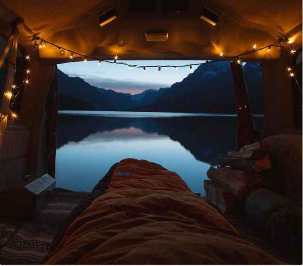Hang battery- or solar-powered string lights to light up your cozy car-sleeping evenings.
