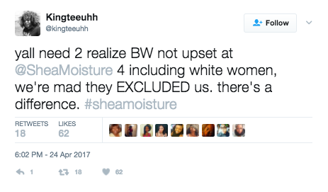 To clarify, one woman explained that the disappointment was not because Shea Moisture included white women, but because they had excluded black women whose spending power has largely benefited the brand.