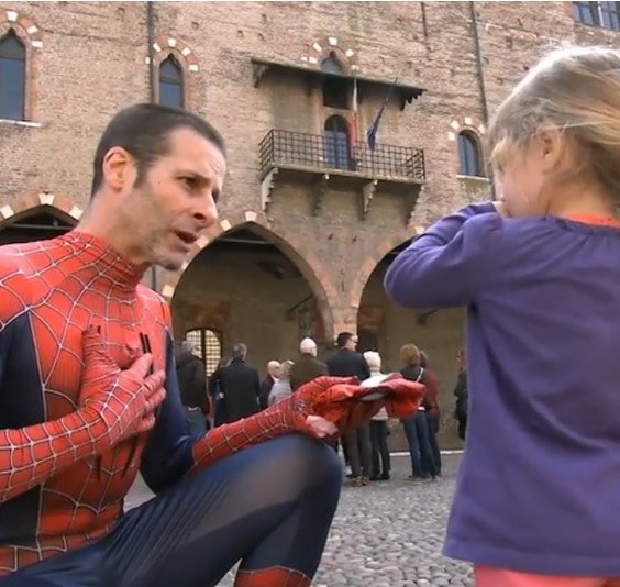 The mission he says is two fold, as told to Noi Donne "We Women" magazine on February 14th, (one of Italy's leading publications for women since 1944), Merlino indicated that he must make children smile in time of crisis. Instead of remembering the bad time, perhaps a superhero can touch a child and make them remember that "Spider-Man was with them". Merlino's random acts of kindness have touched plenty of people, and word is spreading fast. Perhaps we can all learn a thing or two from him.