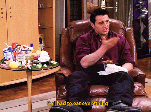 There's a big difference between curling up on the couch with Ben + Jerry's while watching reruns and eating every sweet and unhealthy thing you've got in your entire living space and then finishing a bottle of wine. Overeating is going to make you feel gross, and could potentially make you physically sick. Ruining your relationship with food, however temporarily, over an ex is not worth it. Trust me. You don't want to remember throwing up every time you eat Half Baked ice cream.