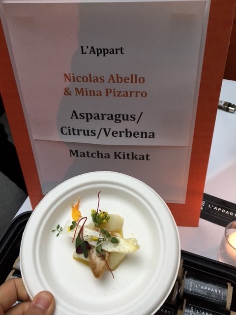 Delicate asparagus salad with citrus jus and verbena from Chefs Nicolas Abello and Mina Pizarro of L'Appart