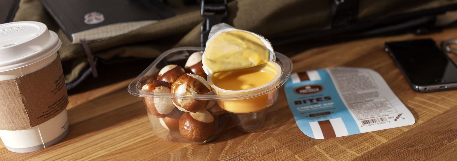 The original Pretzilla Bites with cheese dip! This ready-to-eat, snackable pack is the perfect snack for those on the go. The product comes in packs of six bites with cheese dip.