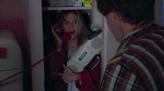 Meg Ryan hiding in the closet with her radio in Sleepless in Seattle.