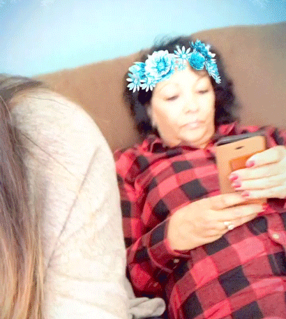 Momma 💕: I had a friend film my selfie with the fun filters. 📷 Luv you, Mom❤️Me: Sure.