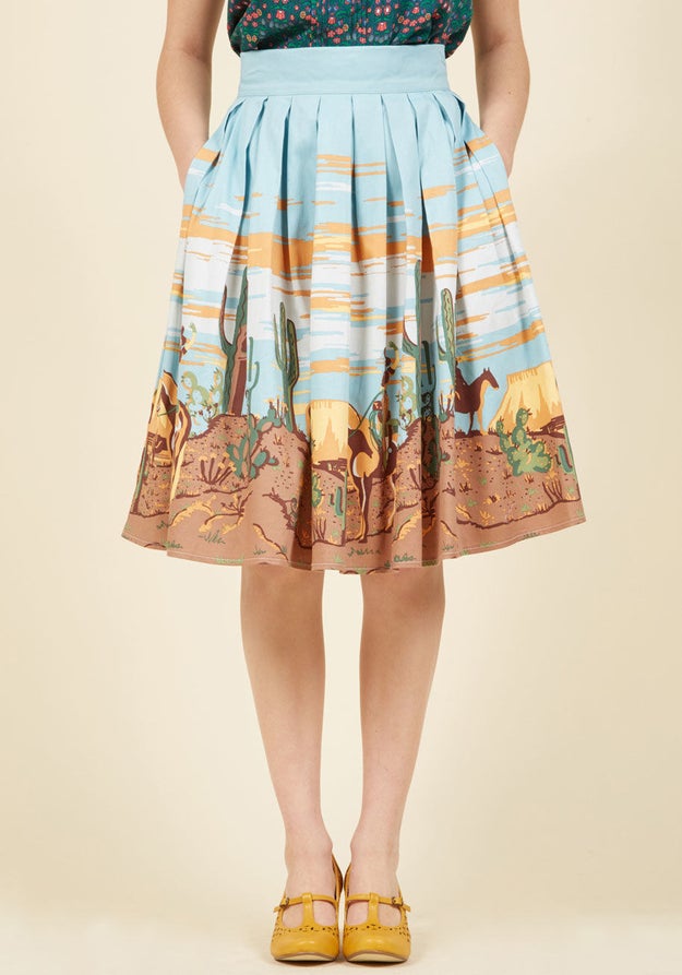 A desert themed A-line skirt for the secret cowgirl inside of you.