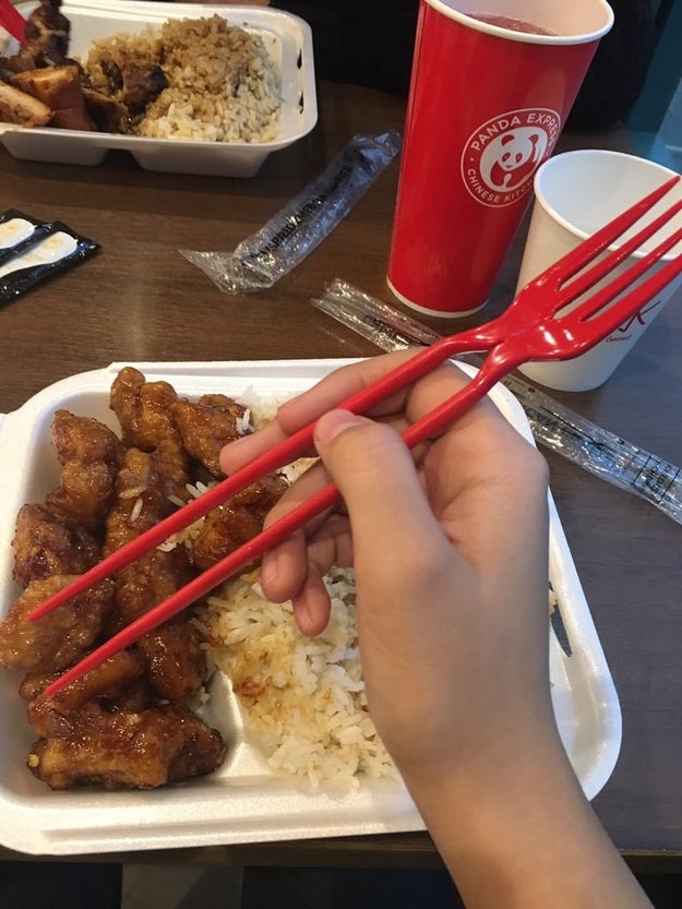 The chopsticks that are also a fork, in case you're not feeling too confident.
