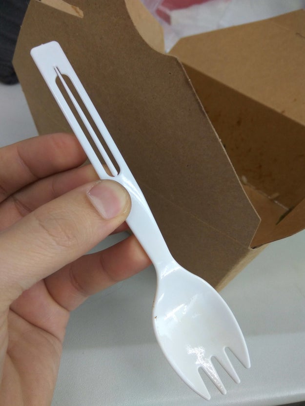 This utensil that is a spoon, fork, AND removable toothpick, all in one.