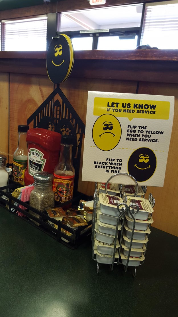 These signs that tell the waiting staff whether to help you or leave you alone.