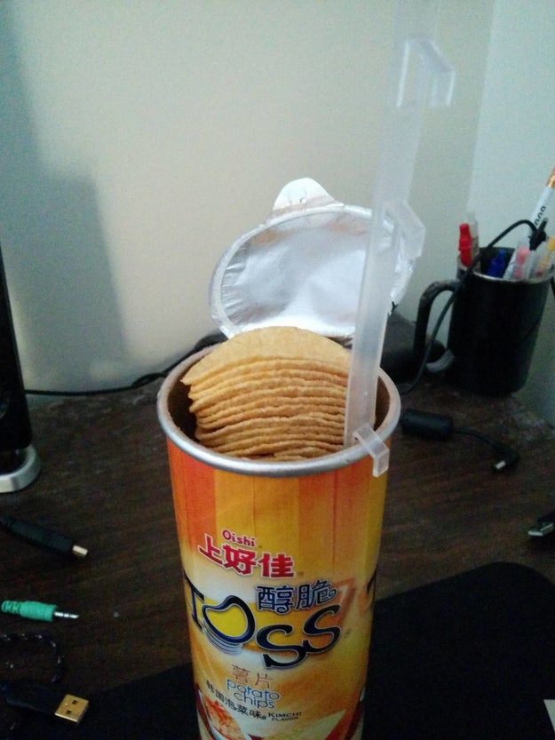 The Pringles-like crisps that have a tab that you lift up, saving you from trying to squeeze your hand into the tube.