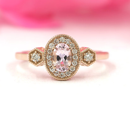 A morganite ring that has just enough diamonds to do the job.