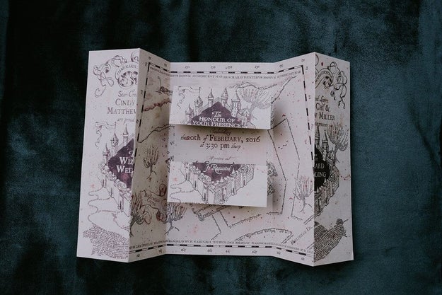 Exhibit A: Their Marauder's Map wedding invitation that Cindy designed, produced, and printed all on her own.