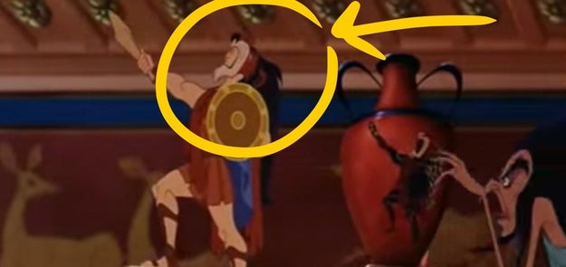 During a scene in Hercules where the Greek God himself is having his portrait painted onto an urn, he is wearing a slain lion's pelt as a headdress*, which he eventually throws onto the ground after having a small temper tantrum.