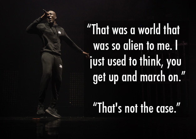 Stormzy has opened up about his battle with depression and the importance of not feeling pressured to hide behind a mask of positivity.