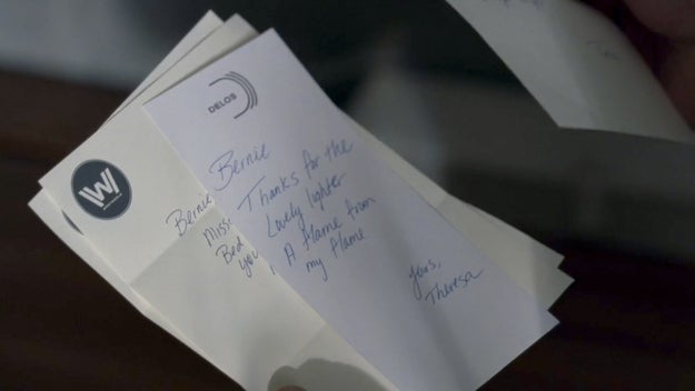 The letter Theresa wrote Bernard says "Bernie. Thanks for the lovely lighter. A flame from my flame. Yours, Teresa."