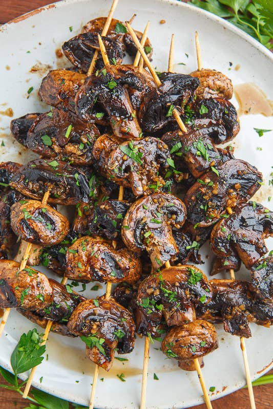 Grilling small mushroom varieties on a skewer prevents them from falling through the grates. Try it with button, cremini, or diced portobello mushrooms for the ultimate veggie skewer. Get the recipe here.