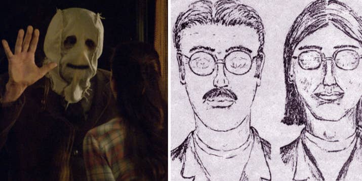 The Strangers trata sobre una pareja que es acosada toda la noche dentro de su cabaña en el bosque por tres desconocidos enmascarados. Esta película terriblemente realista supuestamente está basada en los asesinatos de Keddie de 1981, un cuádruple homicidio sin resolver que ocurrió en una cabaña de los bosques de California. "WHAT THE FUCK".—kelliet4 y a433