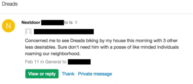 And here’s a third example from Florida, shared on Twitter in February. Nextdoor’s CEO responded to this post, saying in a tweet that the “work in this area will never be done.”