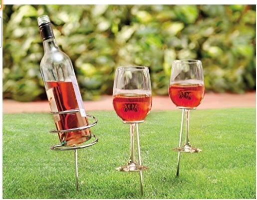 A Spiral Spike Wine Bottle and Glass Holder