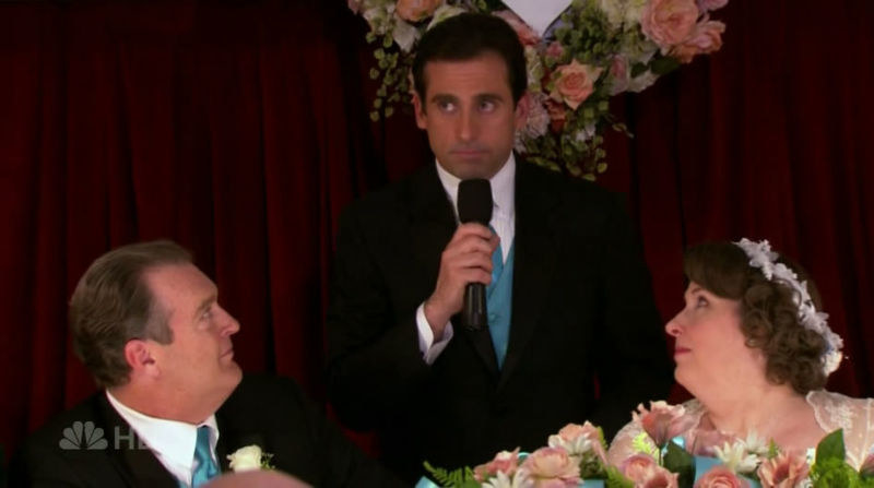 Phyllis' wedding is the big day for Michael until Phyllis' dad shows him up during the wedding. Michael continues to be his usual self causing Bob Vance to kick him out of the reception.