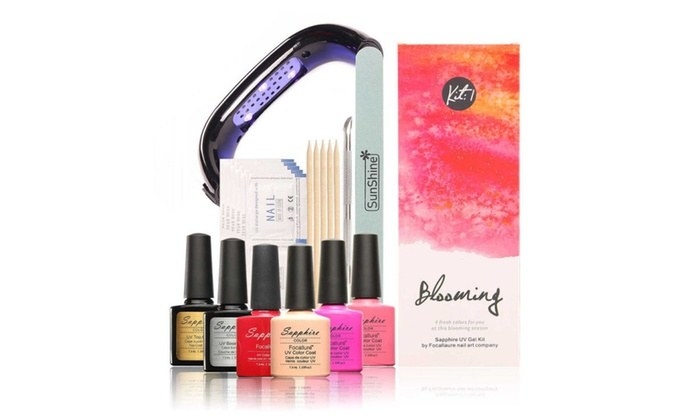 UV- Gel Nail Art Color Kit Manicure sets Nail Polish with LED Lamp. Cut down your visits to the salon with this gel manicure kit. With Sally Hanson polishes included and a UV nail curer, among other nail care items, it's hard to beat for $36.
