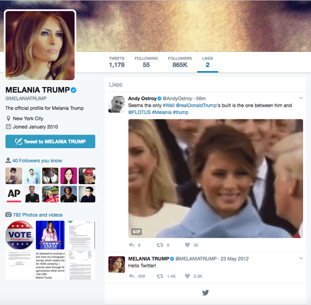 That's right, the verified @melaniatrump account liked a tweet calling her marriage troubled with the viral Sad Melania reaction gif from President Trump's inauguration.