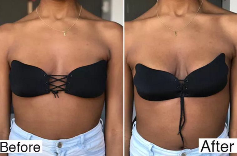 This Is What Those Pull-Together Sticky Bras Look Like On Different-Sized  Bodies