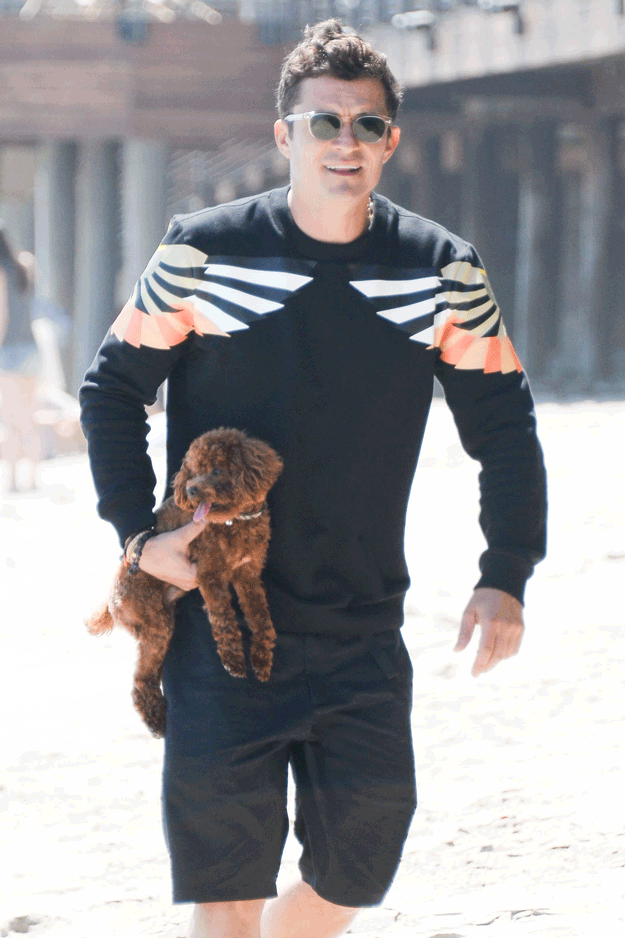 Orlando Bloom Went To The Beach With His Adorable Dog(01)