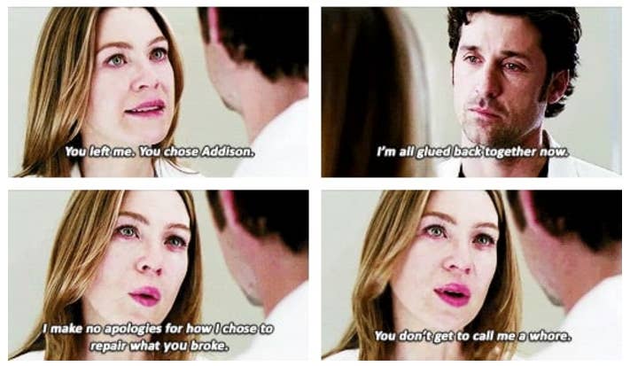 When Derek slut-shamed Meredith for sleeping with people, but had a whole-ass wife and lied about it and picked her over Mer?—tias43f254f2b