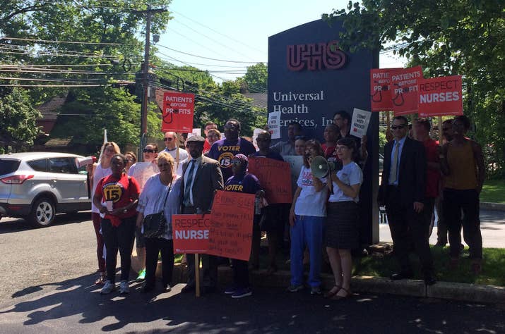Nurses protesting outside the UHS headquarters last week.