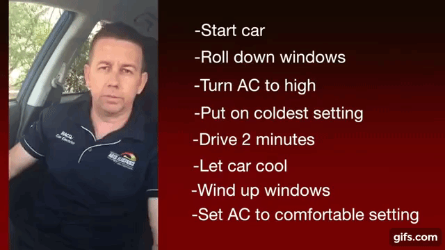 Once you feel the AC get cold, close the front two windows; a little bit later, close the back two. Watch an explainer of this technique here.