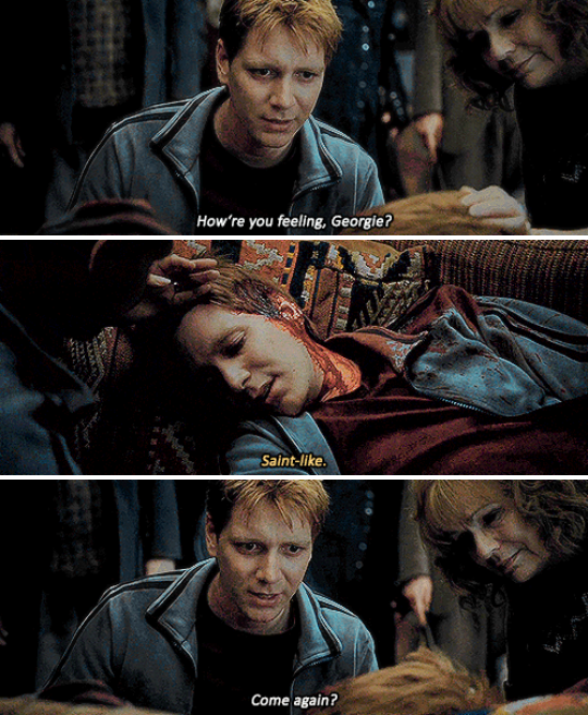 "¿Por qué Fred? ¿Por qué un gemelo? Duele tanto imaginar a George en esa escena, esperando que su gemelo siguiera con vida. Imagina a los Weasley en la Madriguera de luto por Fred. Imagina a George mirando la cama vacía de Fred pensando en Fred acostado allí. Me rompe el corazón cada vez que leo o veo su muerte. Aún sigo llorando. Algunas muertes no se pueden superar y la de Fred es una de ellas".– abucketihave