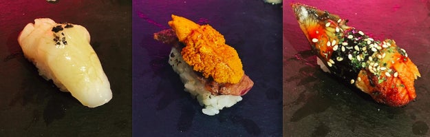 Scallop, Wagyuni, and Unagi