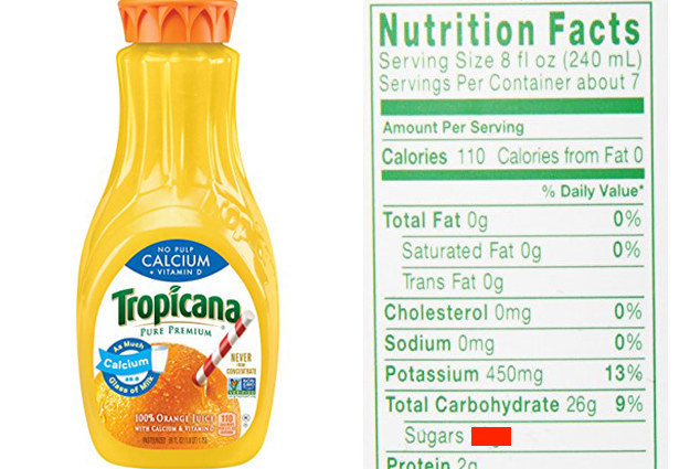 tropicana apple juice nutrition label