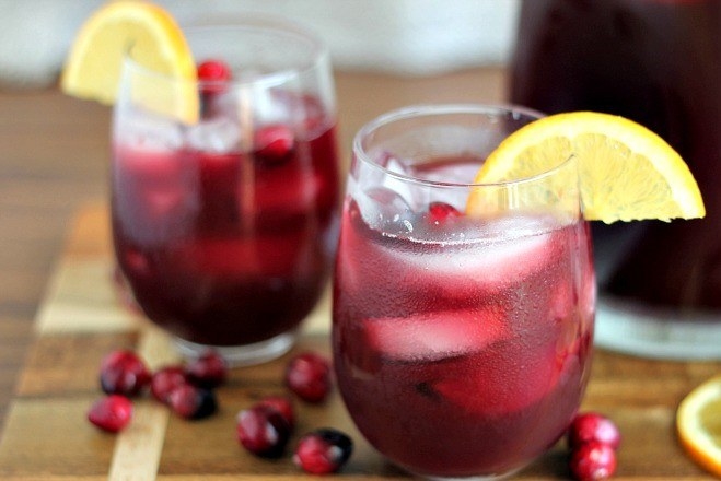 What you need: Sweet Red Wine, Cranberry Juice, Orange Juice, as much fruit as you have in the fruit bowl"Watch out for your teeth turning red!"