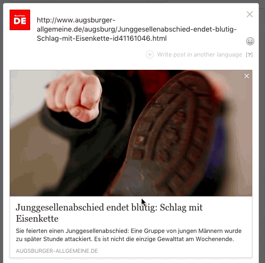 Facebook erlaubt es Betreibern von Seiten mit einem einzigen Klick, die Überschrift oder den Teaser-Text eines verlinkten Artikels zu verändern. Das ist jedes Mal möglich, bevor ein Link auf Facebook geteilt wird. Viele Privatnutzer auf Facebook kennen diese Funktion nicht, weil sie nur für Seitenbetreiber freigeschaltet ist.